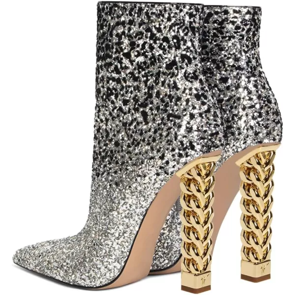 imageFSJ Women Trendy Pointed Toe Ankle Boot Block Chunky Gold High Heel Bootie Party Prom Shoes with Zipper Size 415 USBlackglitter