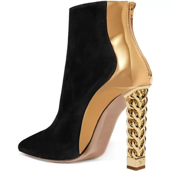 imageFSJ Women Trendy Pointed Toe Ankle Boot Block Chunky Gold High Heel Bootie Party Prom Shoes with Zipper Size 415 USBlackgolden
