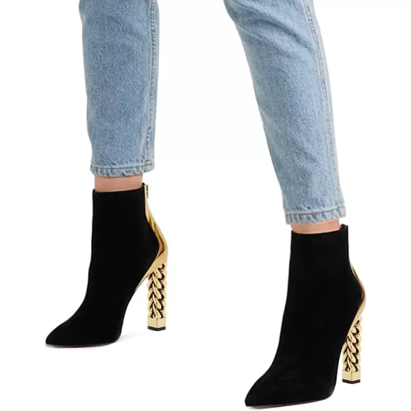 imageFSJ Women Trendy Pointed Toe Ankle Boot Block Chunky Gold High Heel Bootie Party Prom Shoes with Zipper Size 415 USBlackgolden