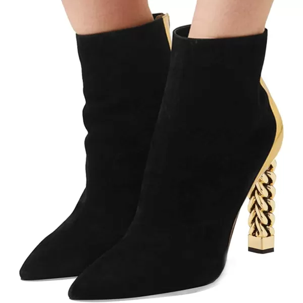 imageFSJ Women Trendy Pointed Toe Ankle Boot Block Chunky Gold High Heel Bootie Party Prom Shoes with Zipper Size 415 USBlackgolden
