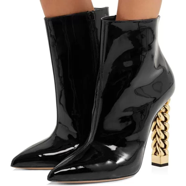 imageFSJ Women Trendy Pointed Toe Ankle Boot Block Chunky Gold High Heel Bootie Party Prom Shoes with Zipper Size 415 USBlackpatent