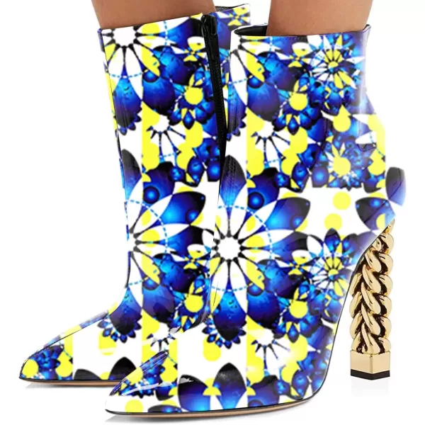 imageFSJ Women Trendy Pointed Toe Ankle Boot Block Chunky Gold High Heel Bootie Party Prom Shoes with Zipper Size 415 USBlooming