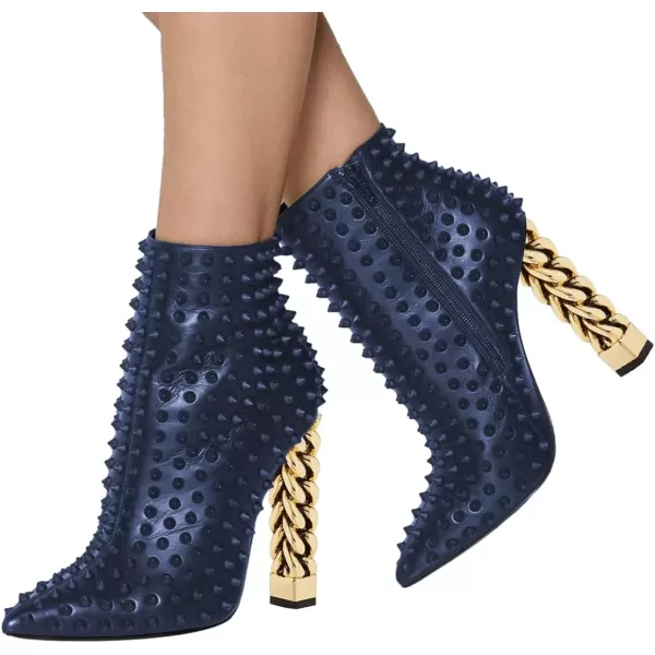 imageFSJ Women Trendy Pointed Toe Ankle Boot Block Chunky Gold High Heel Bootie Party Prom Shoes with Zipper Size 415 USBluerivet