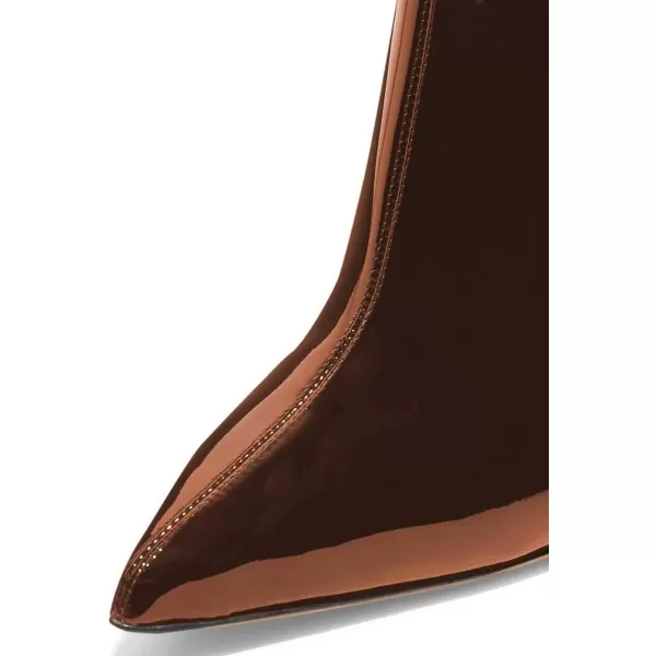imageFSJ Women Trendy Pointed Toe Ankle Boot Block Chunky Gold High Heel Bootie Party Prom Shoes with Zipper Size 415 USBrown