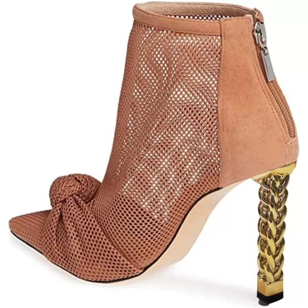 imageFSJ Women Trendy Pointed Toe Ankle Boot Block Chunky Gold High Heel Bootie Party Prom Shoes with Zipper Size 415 USBrown Mesh