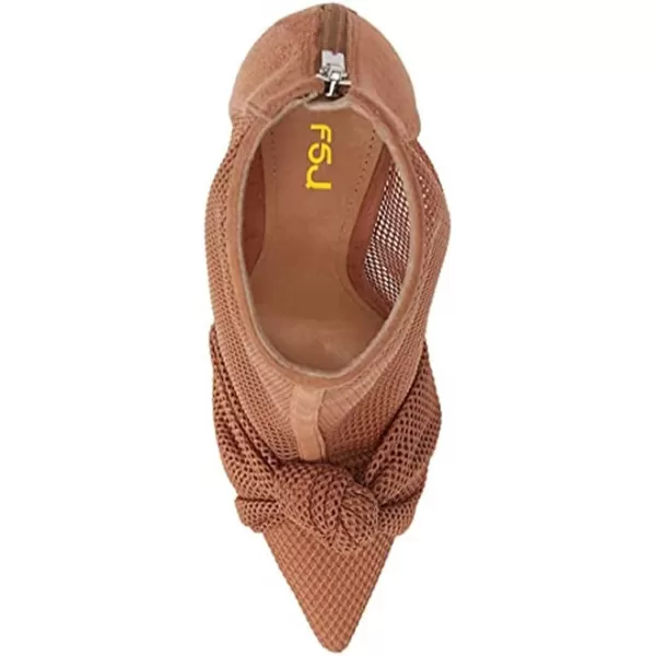 imageFSJ Women Trendy Pointed Toe Ankle Boot Block Chunky Gold High Heel Bootie Party Prom Shoes with Zipper Size 415 USBrown Mesh