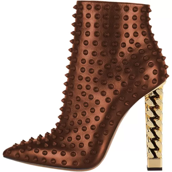 imageFSJ Women Trendy Pointed Toe Ankle Boot Block Chunky Gold High Heel Bootie Party Prom Shoes with Zipper Size 415 USBrownrivet