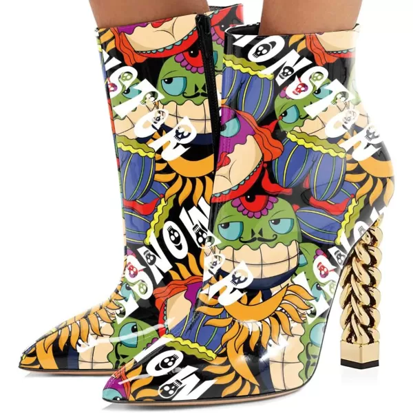 imageFSJ Women Trendy Pointed Toe Ankle Boot Block Chunky Gold High Heel Bootie Party Prom Shoes with Zipper Size 415 USCartoon