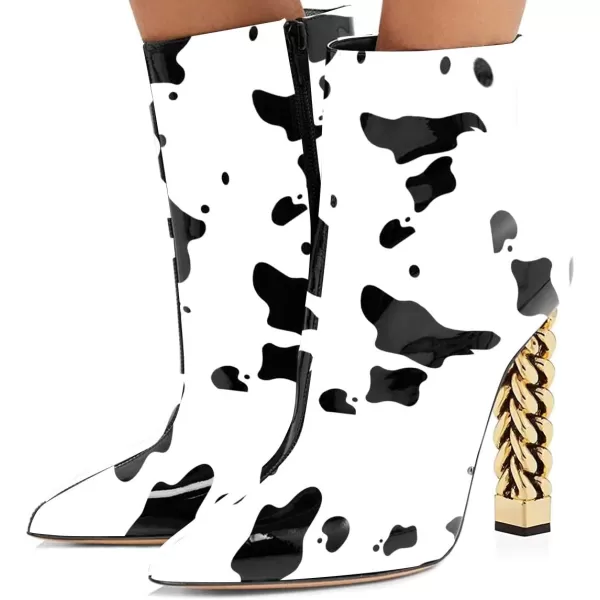 imageFSJ Women Trendy Pointed Toe Ankle Boot Block Chunky Gold High Heel Bootie Party Prom Shoes with Zipper Size 415 USCow