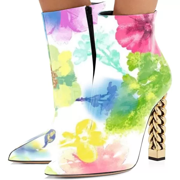 imageFSJ Women Trendy Pointed Toe Ankle Boot Block Chunky Gold High Heel Bootie Party Prom Shoes with Zipper Size 415 USFloral