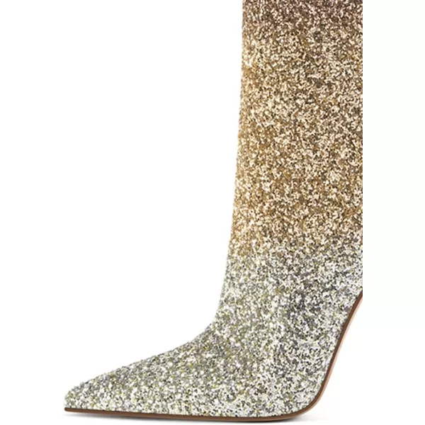 imageFSJ Women Trendy Pointed Toe Ankle Boot Block Chunky Gold High Heel Bootie Party Prom Shoes with Zipper Size 415 USGoldglitter