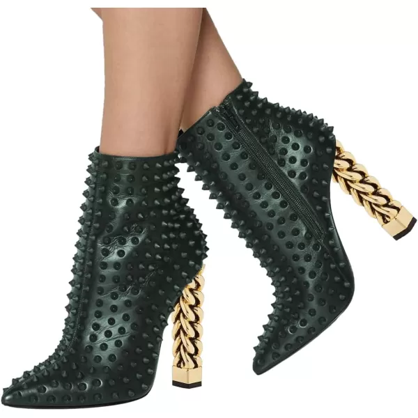 imageFSJ Women Trendy Pointed Toe Ankle Boot Block Chunky Gold High Heel Bootie Party Prom Shoes with Zipper Size 415 USGreenrivet