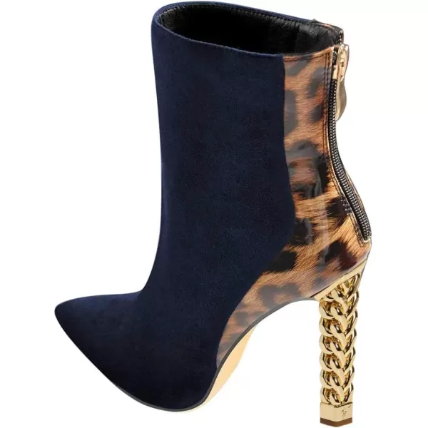 imageFSJ Women Trendy Pointed Toe Ankle Boot Block Chunky Gold High Heel Bootie Party Prom Shoes with Zipper Size 415 USNavy Leopard Chainheel