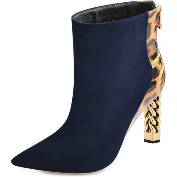 imageFSJ Women Trendy Pointed Toe Ankle Boot Block Chunky Gold High Heel Bootie Party Prom Shoes with Zipper Size 415 USNavy Leopard Chainheel