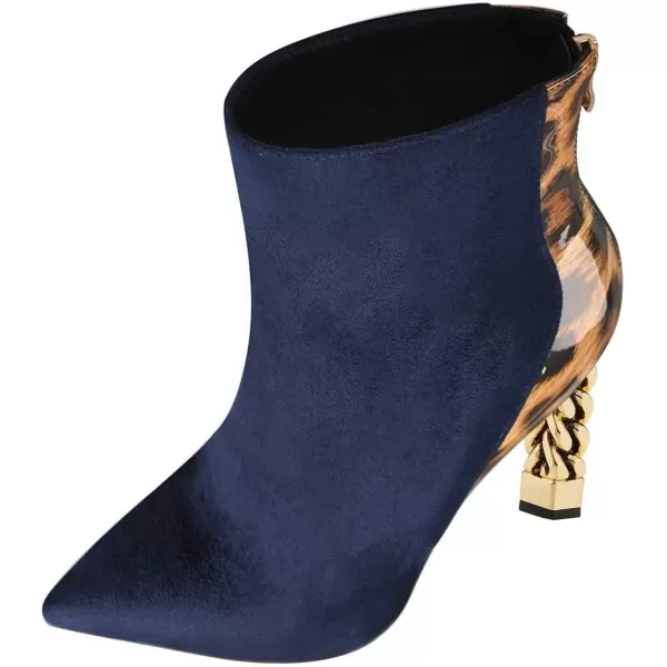 imageFSJ Women Trendy Pointed Toe Ankle Boot Block Chunky Gold High Heel Bootie Party Prom Shoes with Zipper Size 415 USNavy Leopard Chainheel