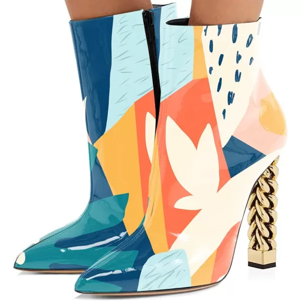 imageFSJ Women Trendy Pointed Toe Ankle Boot Block Chunky Gold High Heel Bootie Party Prom Shoes with Zipper Size 415 USPainting