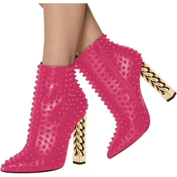 imageFSJ Women Trendy Pointed Toe Ankle Boot Block Chunky Gold High Heel Bootie Party Prom Shoes with Zipper Size 415 USPinkrivet