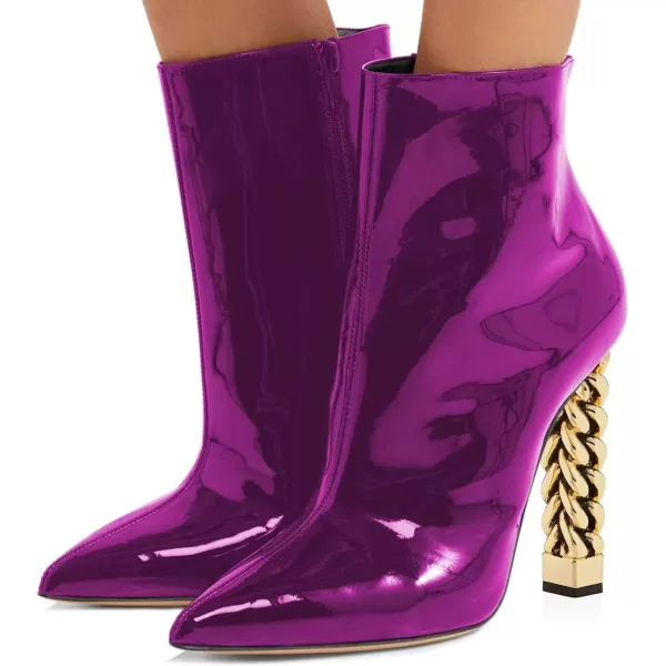 imageFSJ Women Trendy Pointed Toe Ankle Boot Block Chunky Gold High Heel Bootie Party Prom Shoes with Zipper Size 415 USPurple