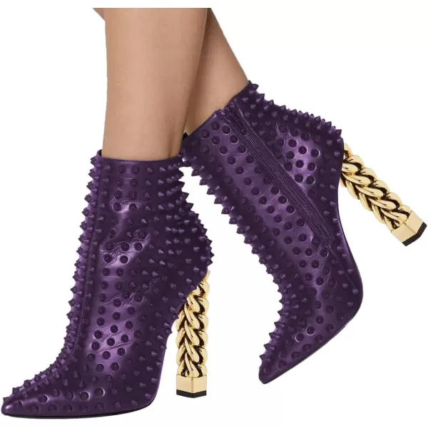 imageFSJ Women Trendy Pointed Toe Ankle Boot Block Chunky Gold High Heel Bootie Party Prom Shoes with Zipper Size 415 USPurplerivet