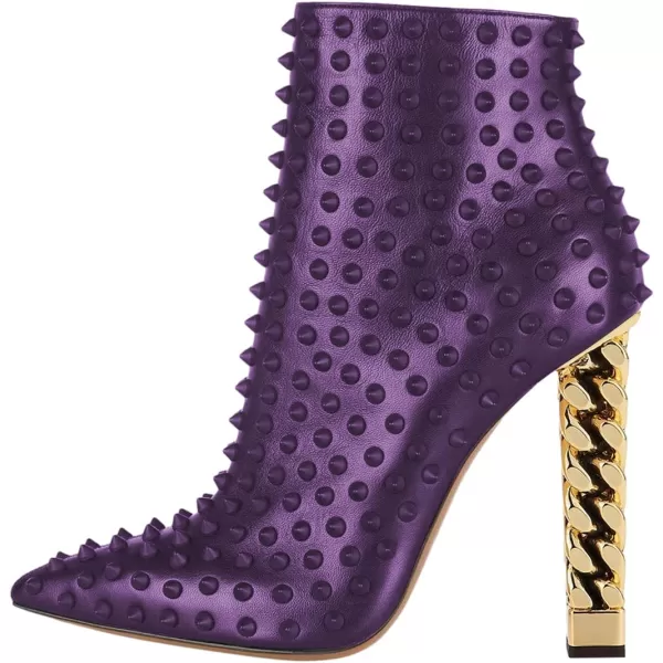 imageFSJ Women Trendy Pointed Toe Ankle Boot Block Chunky Gold High Heel Bootie Party Prom Shoes with Zipper Size 415 USPurplerivet