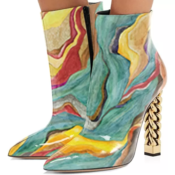 imageFSJ Women Trendy Pointed Toe Ankle Boot Block Chunky Gold High Heel Bootie Party Prom Shoes with Zipper Size 415 USQuicksand
