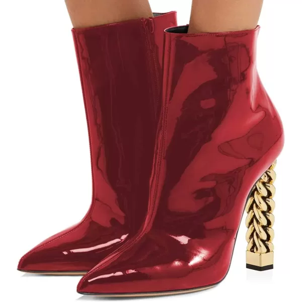 imageFSJ Women Trendy Pointed Toe Ankle Boot Block Chunky Gold High Heel Bootie Party Prom Shoes with Zipper Size 415 USRed