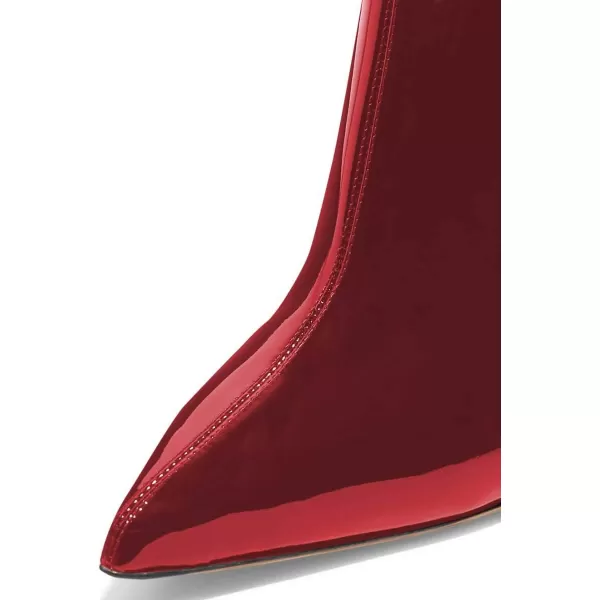 imageFSJ Women Trendy Pointed Toe Ankle Boot Block Chunky Gold High Heel Bootie Party Prom Shoes with Zipper Size 415 USRed