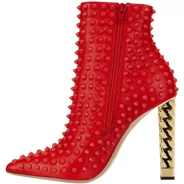 imageFSJ Women Trendy Pointed Toe Ankle Boot Block Chunky Gold High Heel Bootie Party Prom Shoes with Zipper Size 415 USRed Chainheel