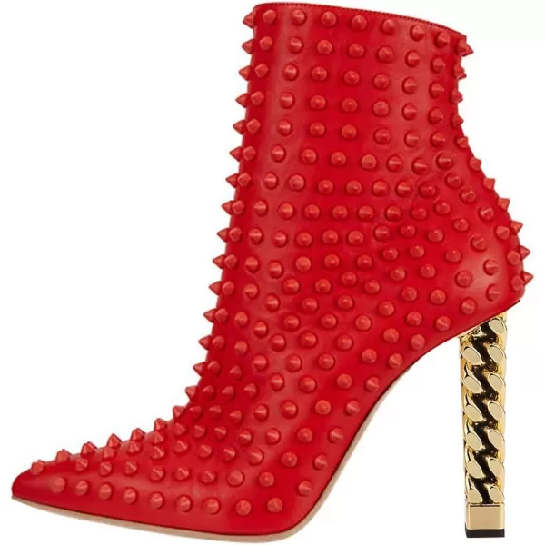 imageFSJ Women Trendy Pointed Toe Ankle Boot Block Chunky Gold High Heel Bootie Party Prom Shoes with Zipper Size 415 USRed Chainheel