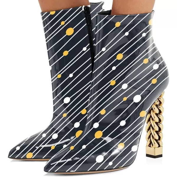 imageFSJ Women Trendy Pointed Toe Ankle Boot Block Chunky Gold High Heel Bootie Party Prom Shoes with Zipper Size 415 USStripeddots