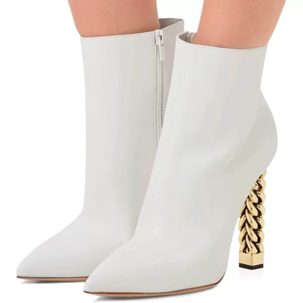 imageFSJ Women Trendy Pointed Toe Ankle Boot Block Chunky Gold High Heel Bootie Party Prom Shoes with Zipper Size 415 USWhite Pu
