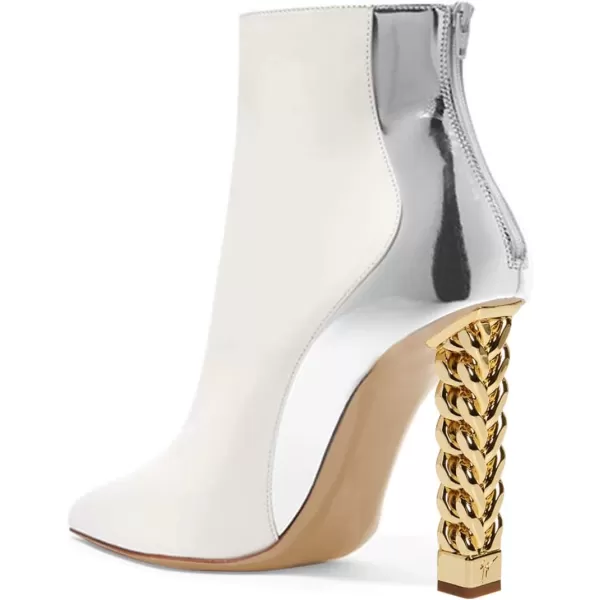 imageFSJ Women Trendy Pointed Toe Ankle Boot Block Chunky Gold High Heel Bootie Party Prom Shoes with Zipper Size 415 USWhitesliver Chain