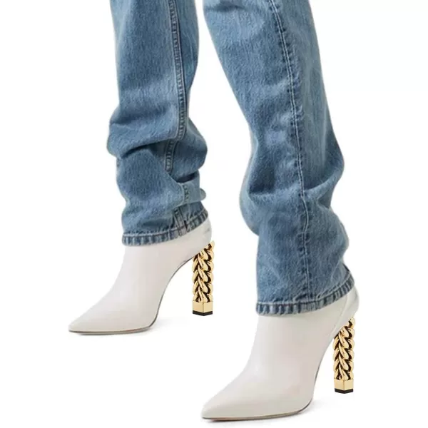 imageFSJ Women Trendy Pointed Toe Ankle Boot Block Chunky Gold High Heel Bootie Party Prom Shoes with Zipper Size 415 USWhitesliver Chain