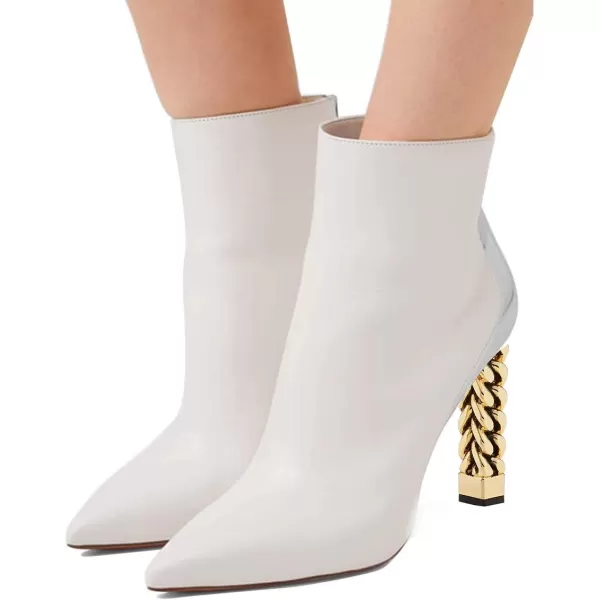 imageFSJ Women Trendy Pointed Toe Ankle Boot Block Chunky Gold High Heel Bootie Party Prom Shoes with Zipper Size 415 USWhitesliver Chain