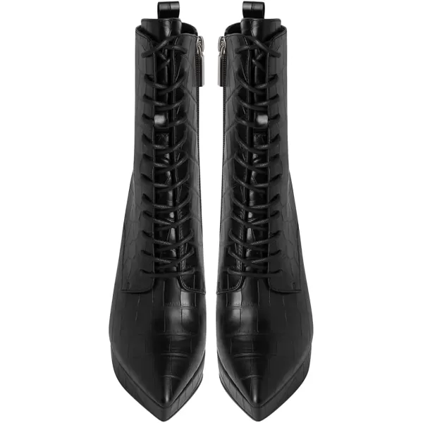 imageFSJ Womens Platform Boots Stiletto High Heels Booties Lace Up Victorian Side Zipper Pointed Toe Mid Calf Ankle Boots Winter Sexy Dress Evening Short Boots Shoes Size 415 USBlack