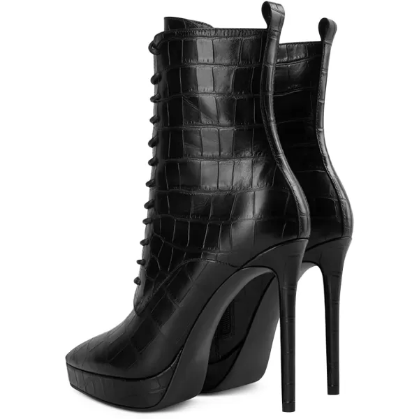 imageFSJ Womens Platform Boots Stiletto High Heels Booties Lace Up Victorian Side Zipper Pointed Toe Mid Calf Ankle Boots Winter Sexy Dress Evening Short Boots Shoes Size 415 USBlack