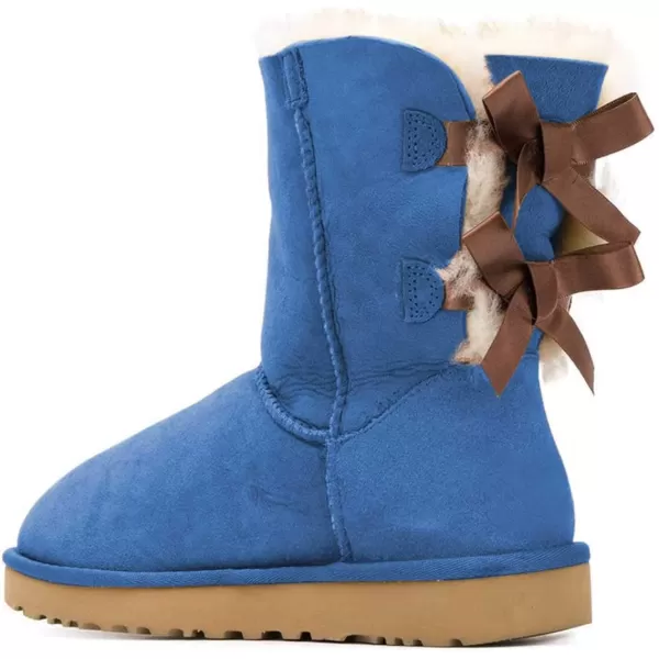imageWomen Cute Winter Flats Round Toe Ankle Snow Boots Comfy Low Heels Warm Fur Bows Shoes Size 415 USBlue