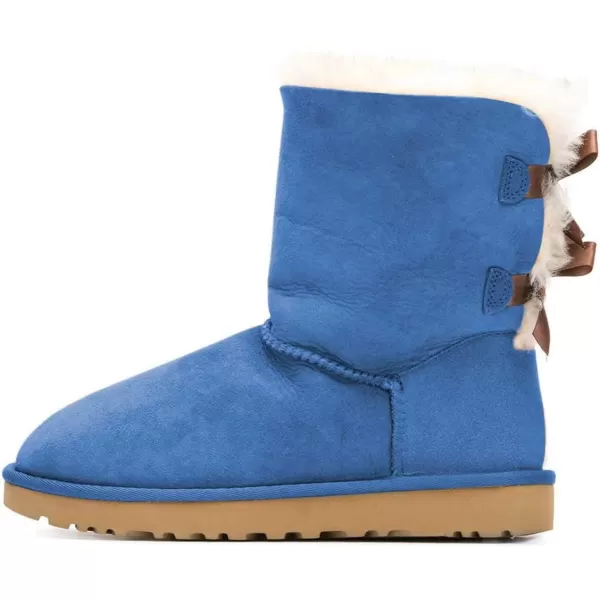 imageWomen Cute Winter Flats Round Toe Ankle Snow Boots Comfy Low Heels Warm Fur Bows Shoes Size 415 USBlue