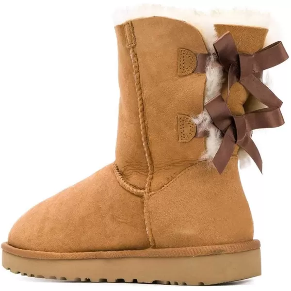 imageWomen Cute Winter Flats Round Toe Ankle Snow Boots Comfy Low Heels Warm Fur Bows Shoes Size 415 USCamel