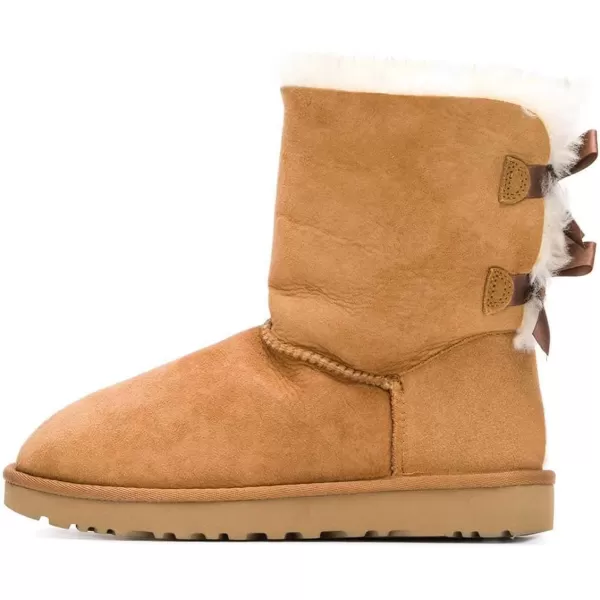 imageWomen Cute Winter Flats Round Toe Ankle Snow Boots Comfy Low Heels Warm Fur Bows Shoes Size 415 USCamel