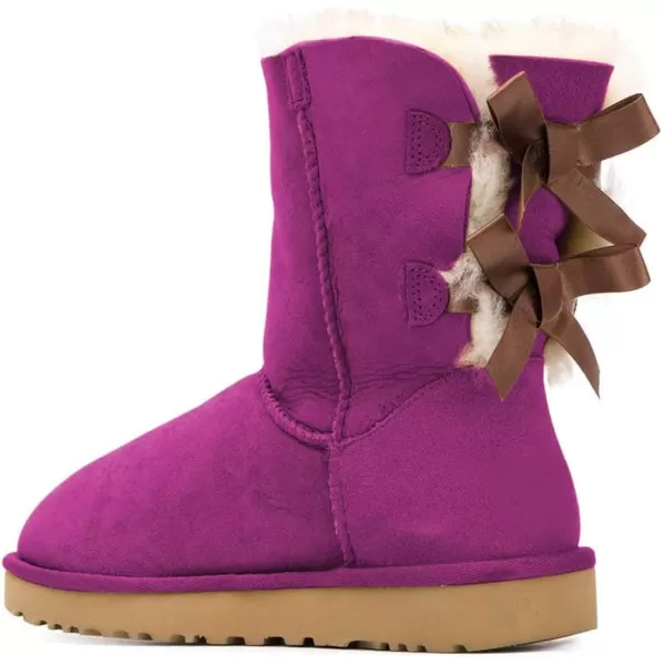imageWomen Cute Winter Flats Round Toe Ankle Snow Boots Comfy Low Heels Warm Fur Bows Shoes Size 415 USPurple