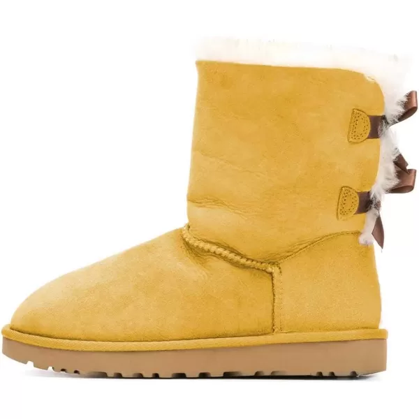 imageWomen Cute Winter Flats Round Toe Ankle Snow Boots Comfy Low Heels Warm Fur Bows Shoes Size 415 USYellow