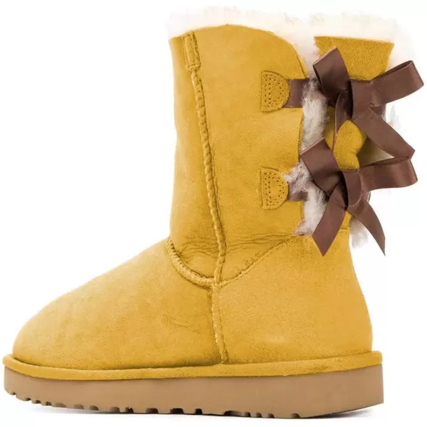 imageWomen Cute Winter Flats Round Toe Ankle Snow Boots Comfy Low Heels Warm Fur Bows Shoes Size 415 USYellow