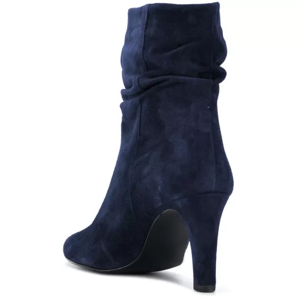 imageWomen Fashion Closed Toe Mid Calf Boots Mid Thick Heels Stretchy Slouch Booties Shoes Size 415 USBlue