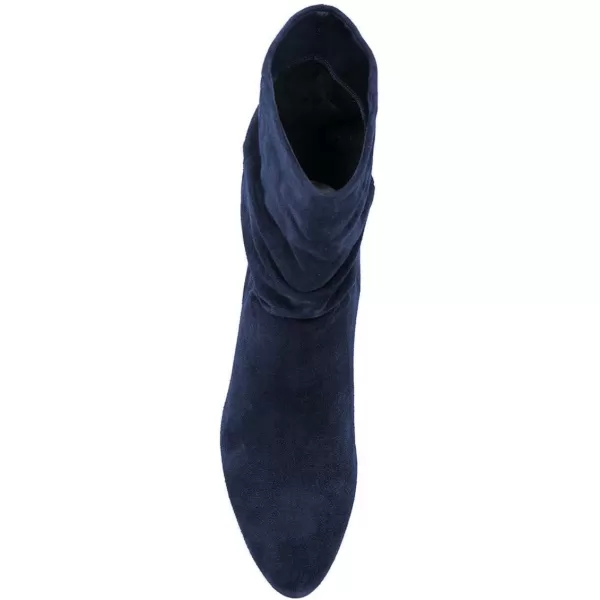 imageWomen Fashion Closed Toe Mid Calf Boots Mid Thick Heels Stretchy Slouch Booties Shoes Size 415 USBlue