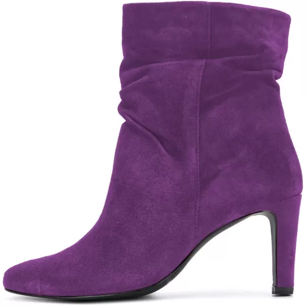 imageWomen Fashion Closed Toe Mid Calf Boots Mid Thick Heels Stretchy Slouch Booties Shoes Size 415 USPurple
