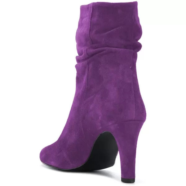 imageWomen Fashion Closed Toe Mid Calf Boots Mid Thick Heels Stretchy Slouch Booties Shoes Size 415 USPurple