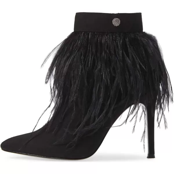imageWomen Fluffy Feather Tassel Ankle Boots Pointed Toe Stiletto High Heels Prom Dress Booties Size 415 USBlack