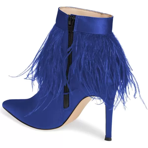 imageWomen Fluffy Feather Tassel Ankle Boots Pointed Toe Stiletto High Heels Prom Dress Booties Size 415 USBlue