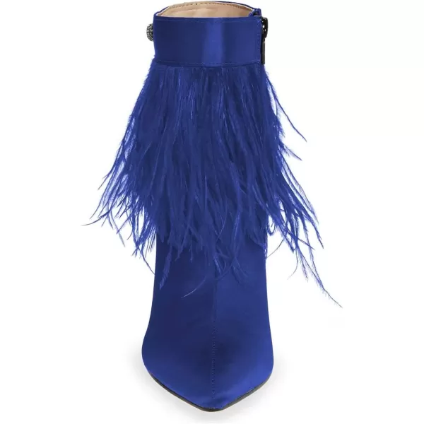imageWomen Fluffy Feather Tassel Ankle Boots Pointed Toe Stiletto High Heels Prom Dress Booties Size 415 USBlue